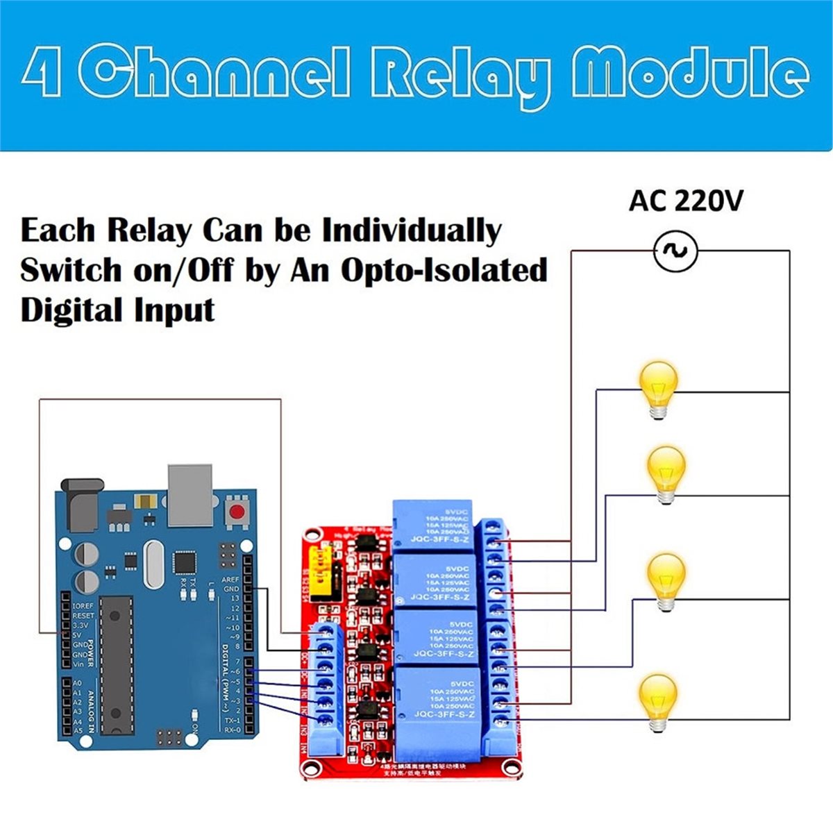 Relay Module 4 Channel - A49T 4 Kanallı Röle Modülü 5V