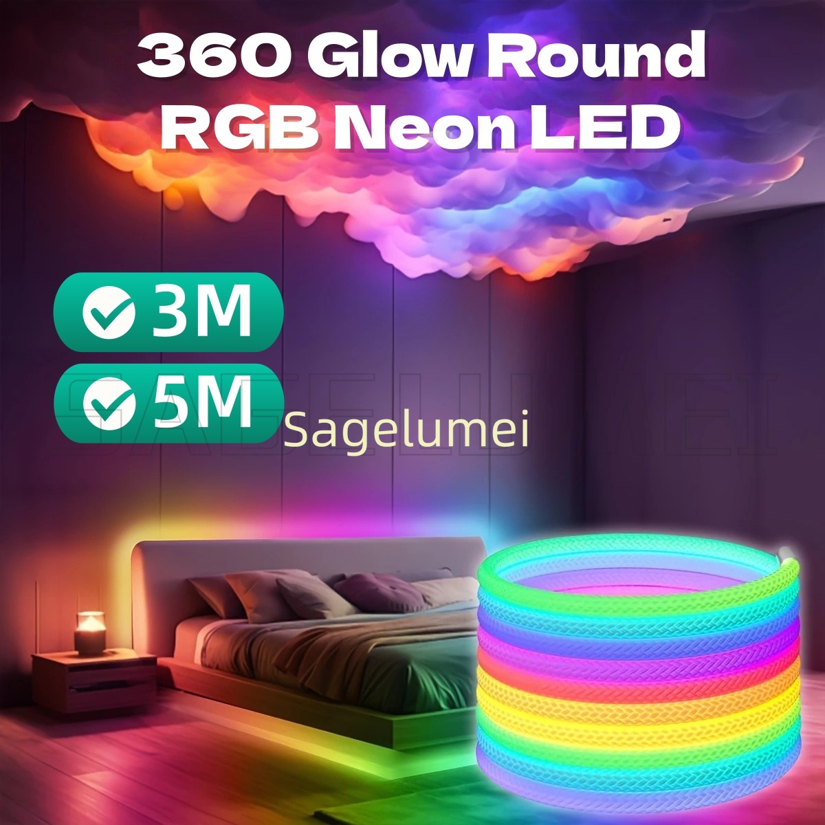 Ws2812B Strip 5V - 360 Glow Yuvarlak RGB Neon LED